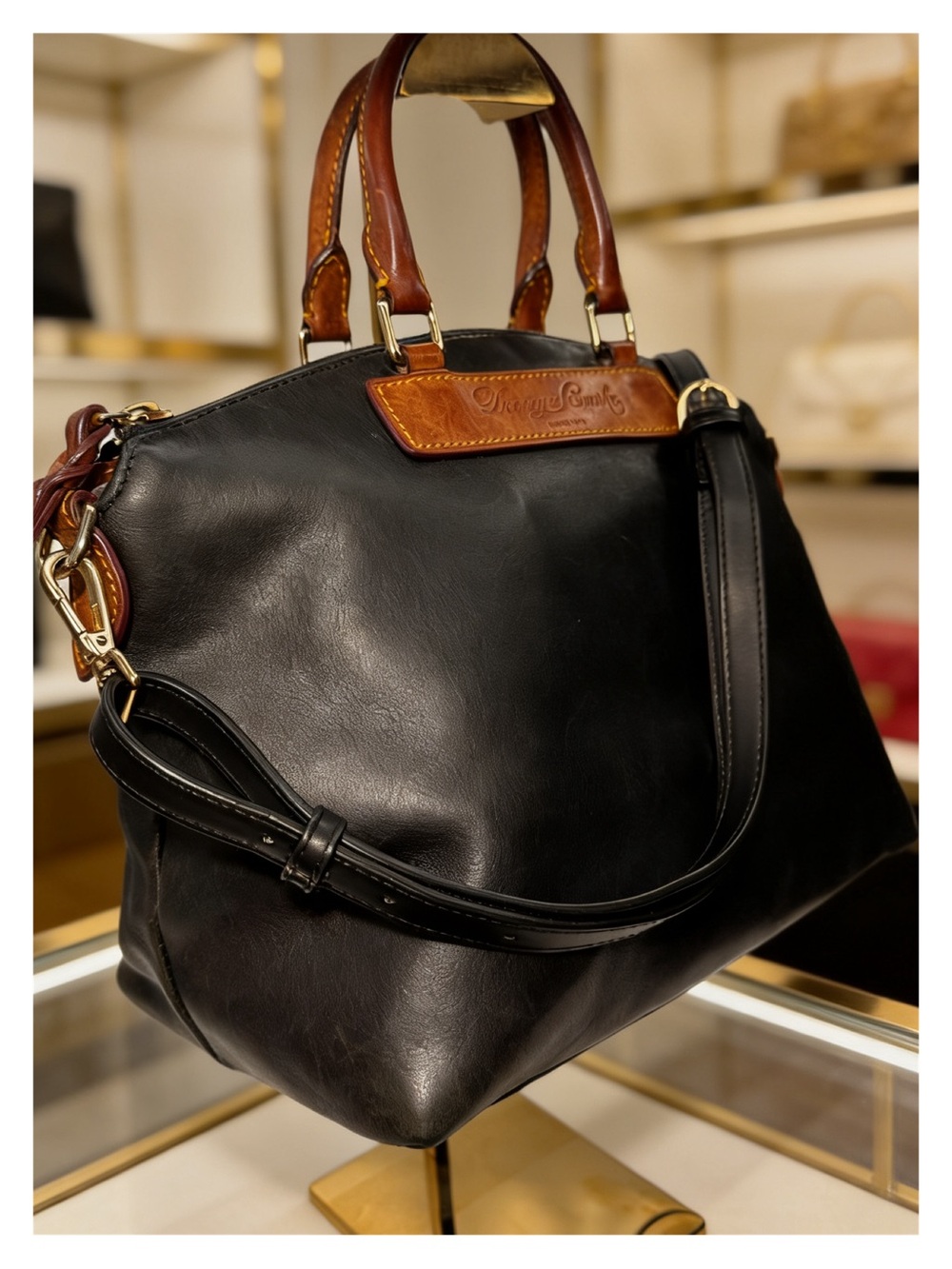 Dooney & Bourke Vintage Italian Leather Toiny Satchel Black Cognac